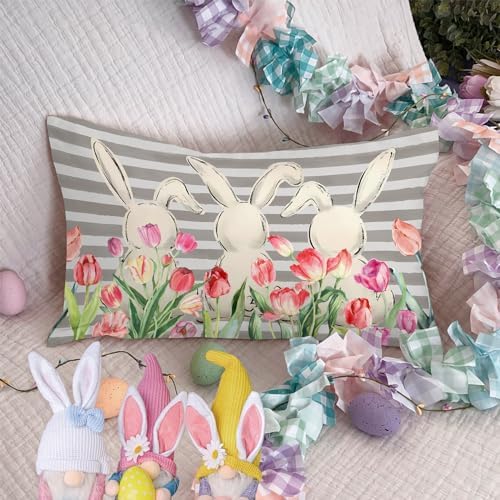 Easter Lumbar Pillow Cover 12x20 Inches Colorful Flowers