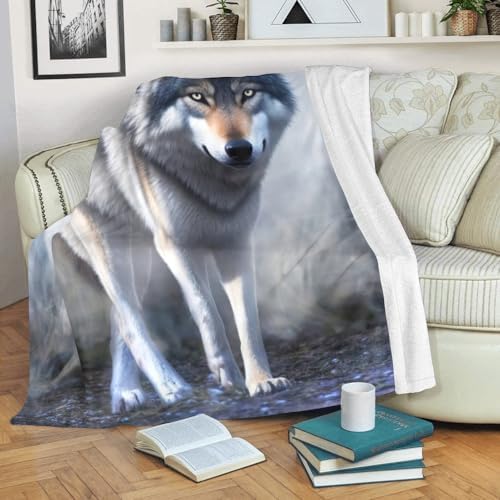 Custom Throw Blanket with Name Personalized Wolf Fleece Throw for Home