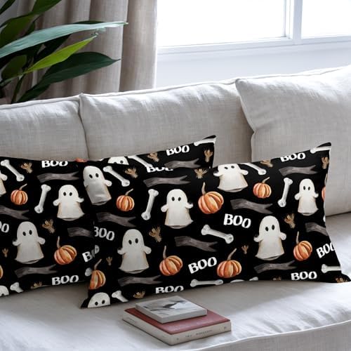 Halloween Black Lumbar Pillow Covers 12x20in x2