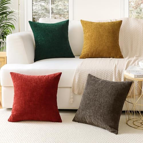 Chenille Throw Pillow Cover Soft Brown Decorative Pillow Case