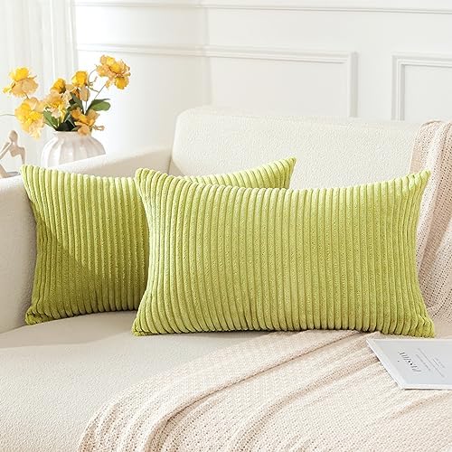 OTOSTAR 12x20 Inch Solid Corduroy Pillow Covers with Stripes