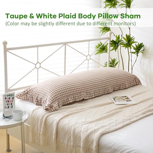 20x54 Taupe White Plaid Pillow Cover Rustic Fall