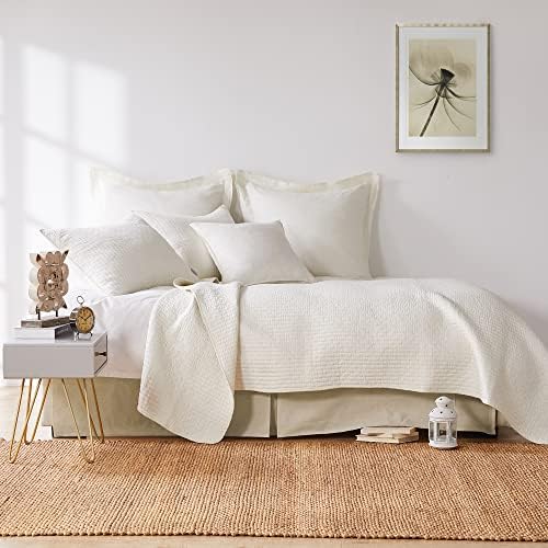Faux Linen Bed Skirt for Bedding Box Pleat Dust Ruffle Bed Skirt