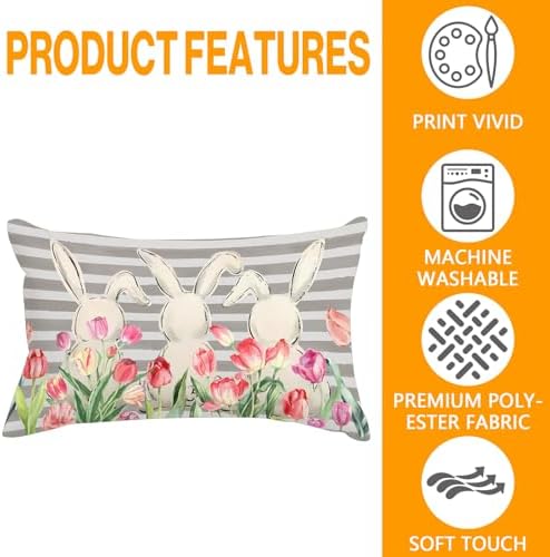 Easter Lumbar Pillow Cover 12x20 Inches Colorful Flowers