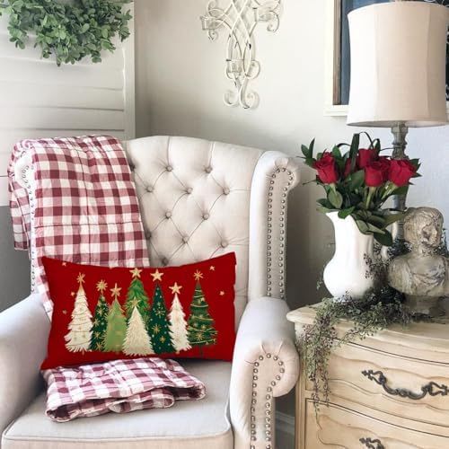 RABUSOFA Christmas Tree Pillow Covers 12x20 Inch Red