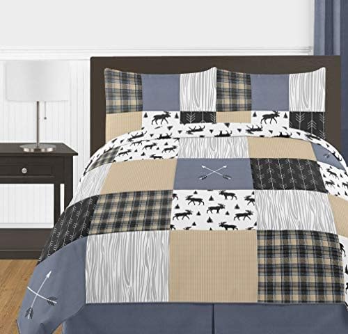 Sweet Jojo Designs Blue and Tan Woodland Plaid Flannel Body Pillow Case Cover