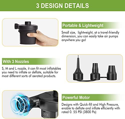CAMULAND Portable Air Pump with 3 Nozzles and 12V Car Adapter