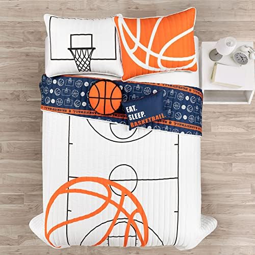 Basketball Quilt Set for Kids Oversized Reversible White Navy