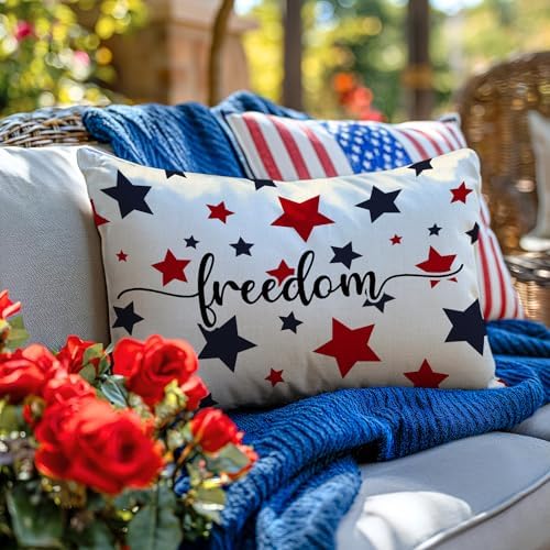 07 Patriotic Throw Pillow Cover - 12x20 Inch Star Design Treasure