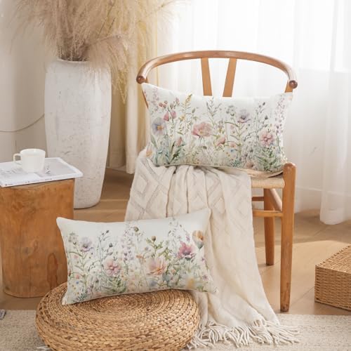 Spring Floral Throw Pillow Covers 12x20 Set of 2