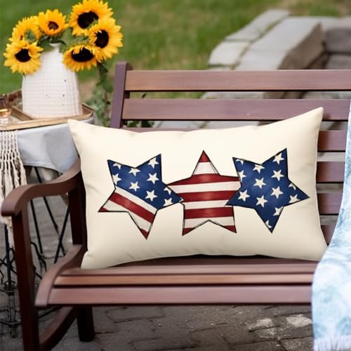 RABUSOFA Patriotic 4th of July Decorative Pillow Covers 12x20