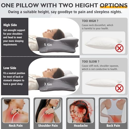 Avocahom Cervical Neck Pillow for Neck and Shoulder Pain Relief Grey