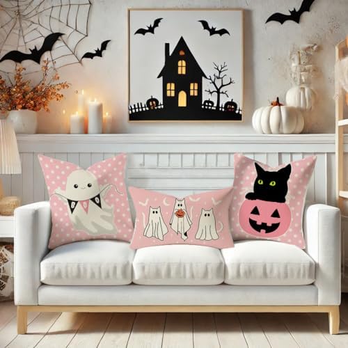 Halloween Pink Throw Pillow Cover 12x20-Inch