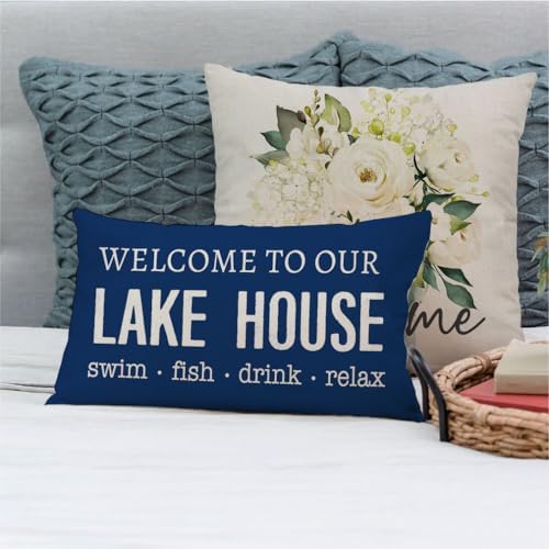 PANDICORN Lake Throw Pillow Covers 12x20 Inch Farmhouse Decor