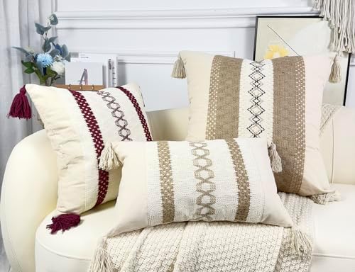 Boho Lumbar Pillow Covers 12x20 Khaki Set of 2