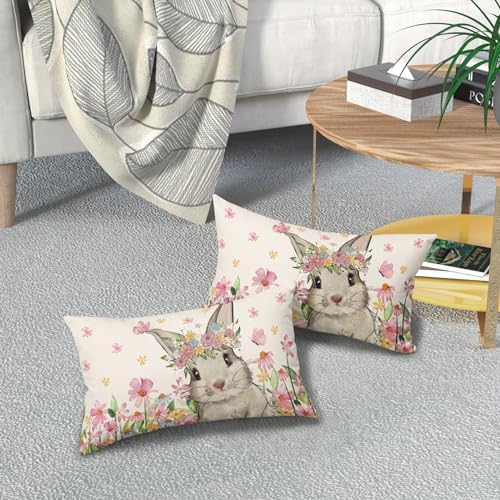 Bunny Rabbit Easter Pillow Covers 12x20 inches 2 Set