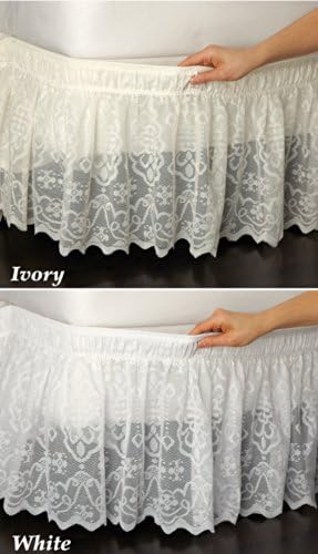 Collections Etc Lace Trimmed Elastic Bed Wrap Twin Full White