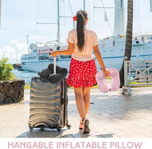 Perfect Inflatable Travel Pillow for Airplanes Dark Gray Light Pink