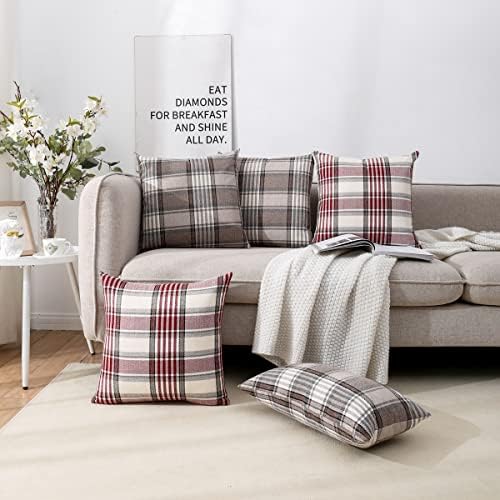 brown tartan plaid lumbar pillow covers