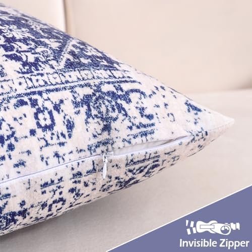 CARRIE HOME - navy blue white Boho Velvet Lumbar Pillow Covers Set of 2