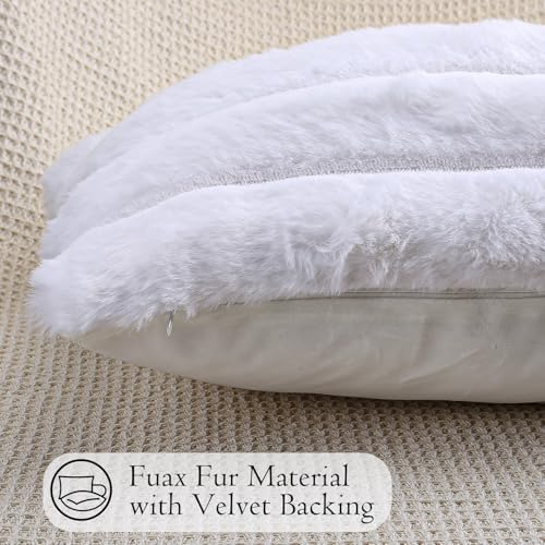 JoraLion Faux Fur Lumbar Pillow Cover Luxurious Soft 14x36 inch Snow White