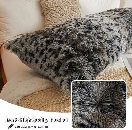 LIFEREVO Cheetah Print Fluffy Faux Fur Pillow Cover 20x54