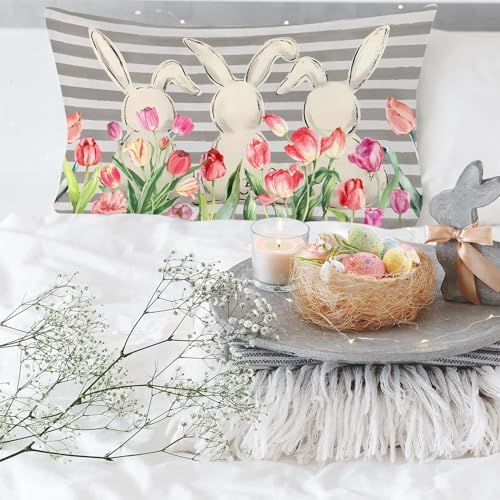 Easter Lumbar Pillow Cover 12x20 Inches Colorful Flowers