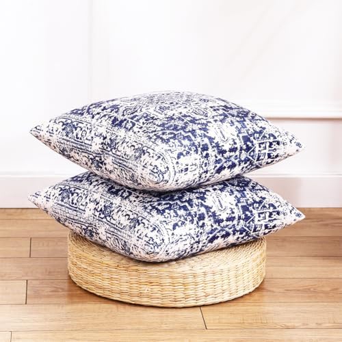 CARRIE HOME - navy blue white Boho Velvet Lumbar Pillow Covers Set of 2