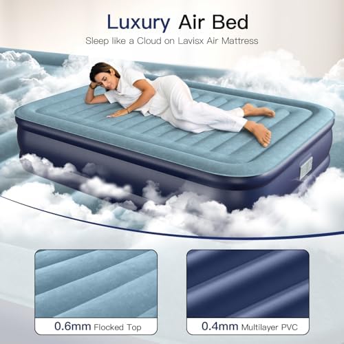 Luxury Queen Air Mattress with Auto-Stop Pump Flocked Surface