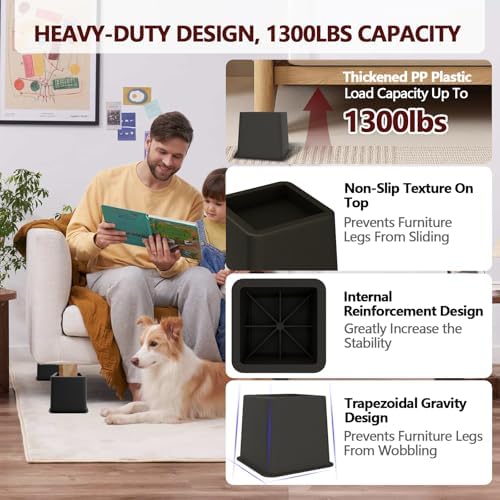 Demiwise Adjustable Bed Risers - Elevation Options for Beds couches tables chairs