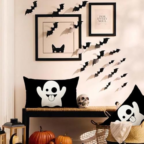 Two PiecesHalloween Pillow Covers 20x12inx Black with Funny Ghost Design
