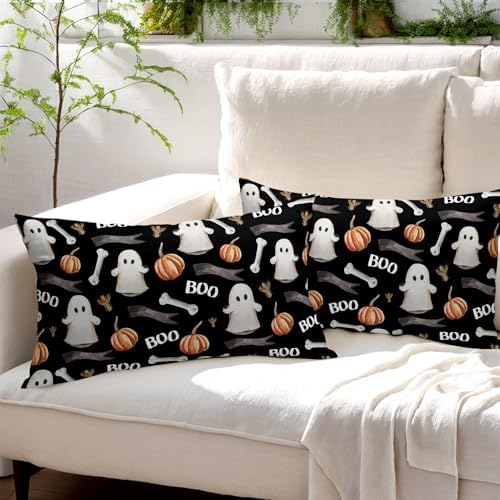 Halloween Black Lumbar Pillow Covers 12x20in x2