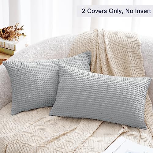 2 Pack 100 Cotton Waffle Weave Lumbar Pillow Covers 12 x 20