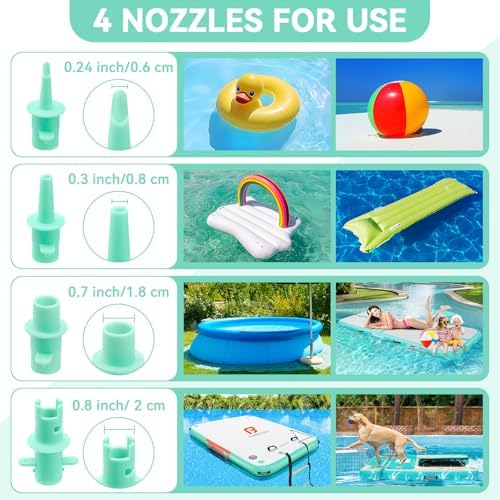 Quickly Inflates 4 NOZZLES Perfect for Air mattresses inflatables