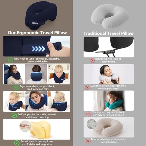 SPUER 2in1 Ergonomic Memory Foam Travel Neck Pillow