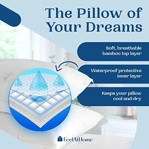 FeelAtHome Cooling Bamboo Pillow Cover - 20x26 inches Waterproof Breathable