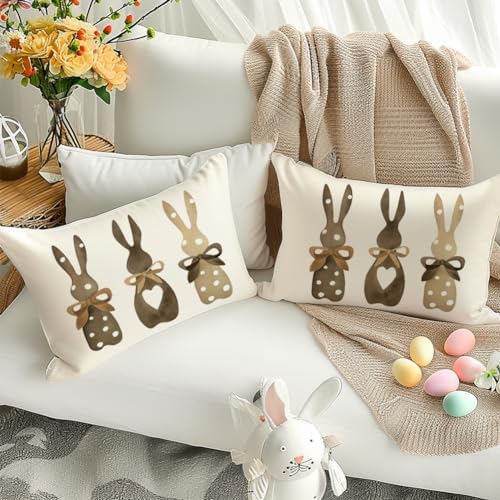 RABUSOFA Easter Bunny Throw Pillow Covers 12x20 Inch