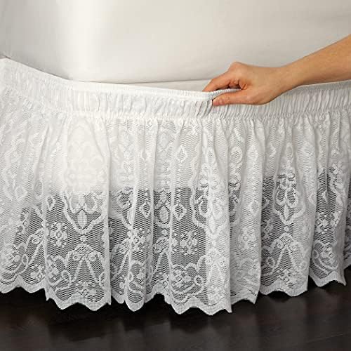 Collections Etc Lace Trimmed Elastic Bed Wrap Twin Full White