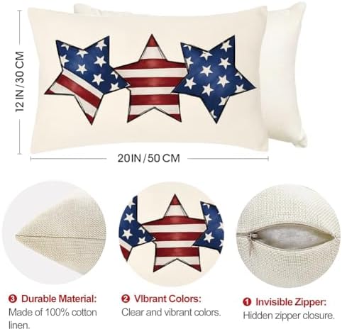 RABUSOFA Patriotic 4th of July Decorative Pillow Covers 12x20