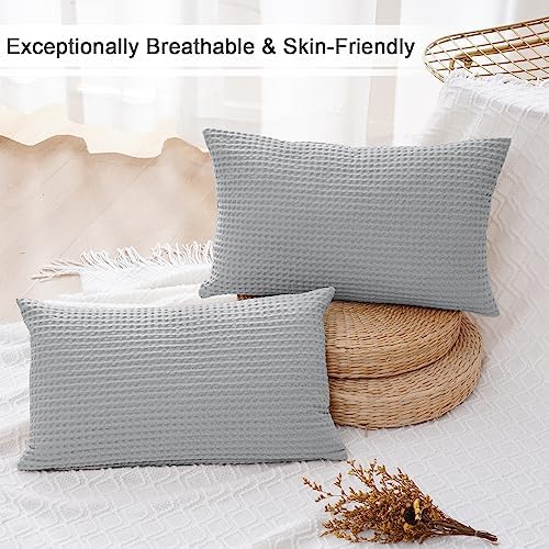 2 Pack 100 Cotton Waffle Weave Lumbar Pillow Covers 12 x 20