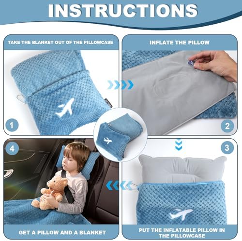 NenolixFLEECE BLANKET 65x40 Portable Carry Bag with Inflatable Pillow Slate Blue