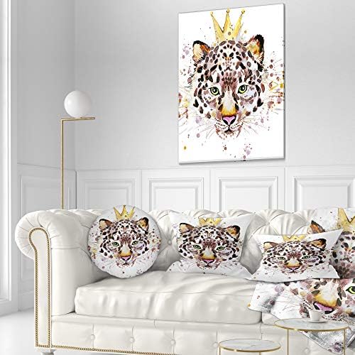 Designart Leopard Head with Golden Crown Throw Pillow Cover