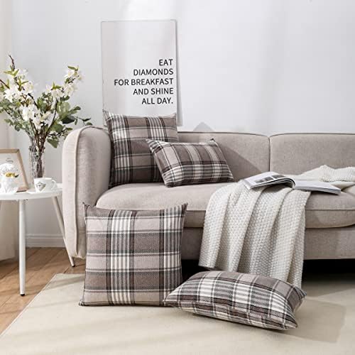 brown tartan plaid lumbar pillow covers