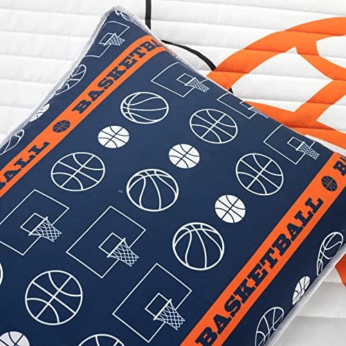 Basketball Quilt Set for Kids Oversized Reversible White Navy