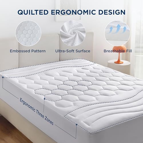 Bedsure Queen Mattress Pad - Quilted Noiseless Machine Washable Protector
