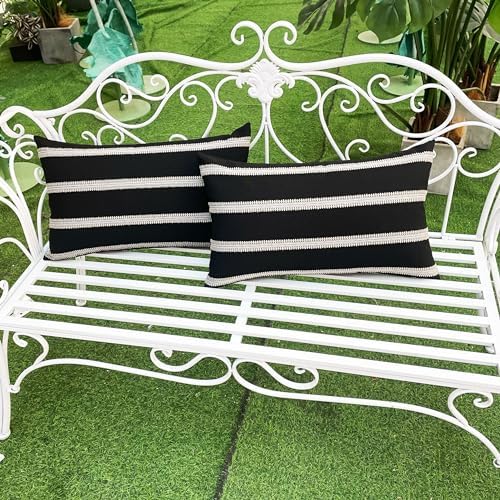 Slow Cow Rectangular Throw Pillow Cover 12x20 Black and Off White