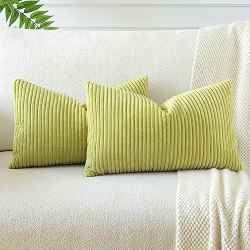 OTOSTAR 12x20 Inch Solid Corduroy Pillow Covers with Stripes