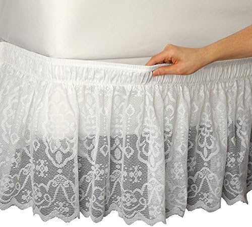 Collections Etc Lace Trimmed Elastic Bed Wrap Twin Full White