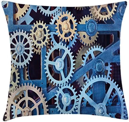Ambesonne Clock Gears Throw Pillow Cover Brown Blue 40x40